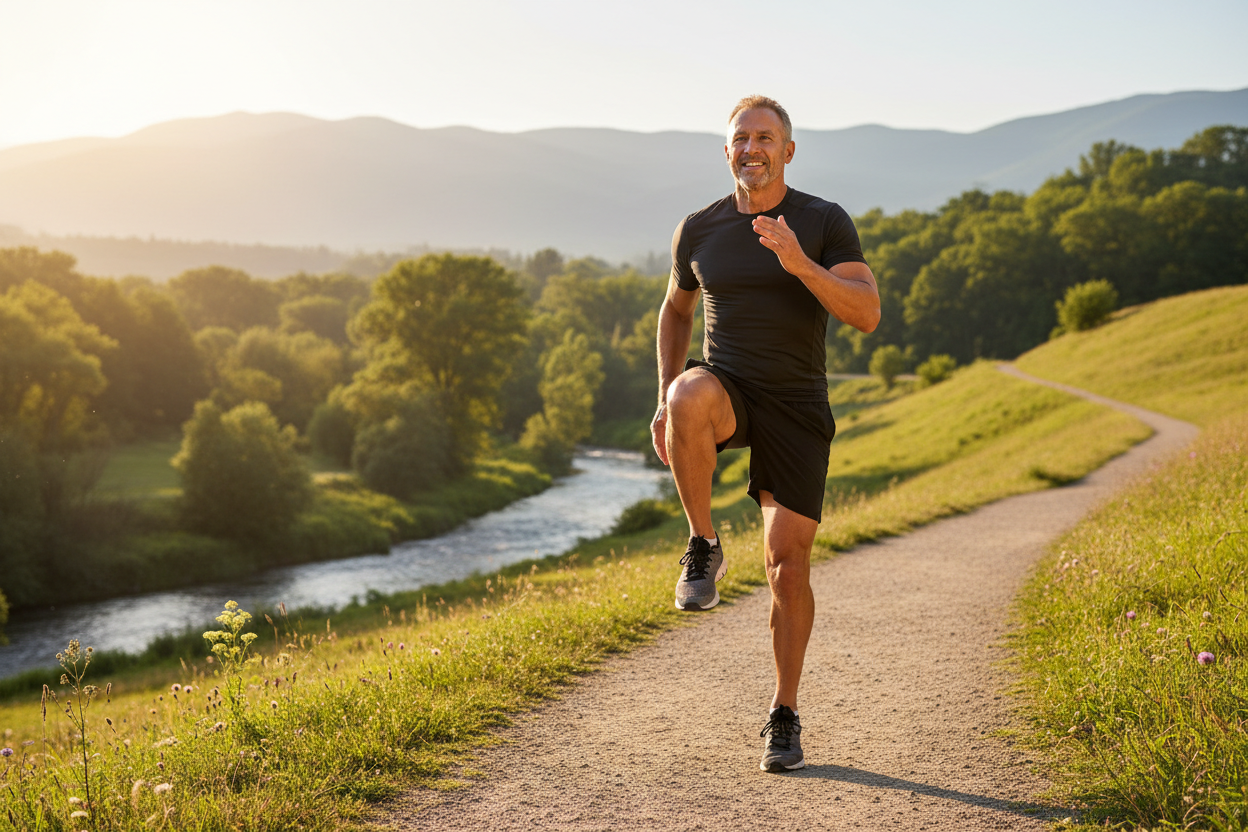 Man doing standing marches outdoors - no text