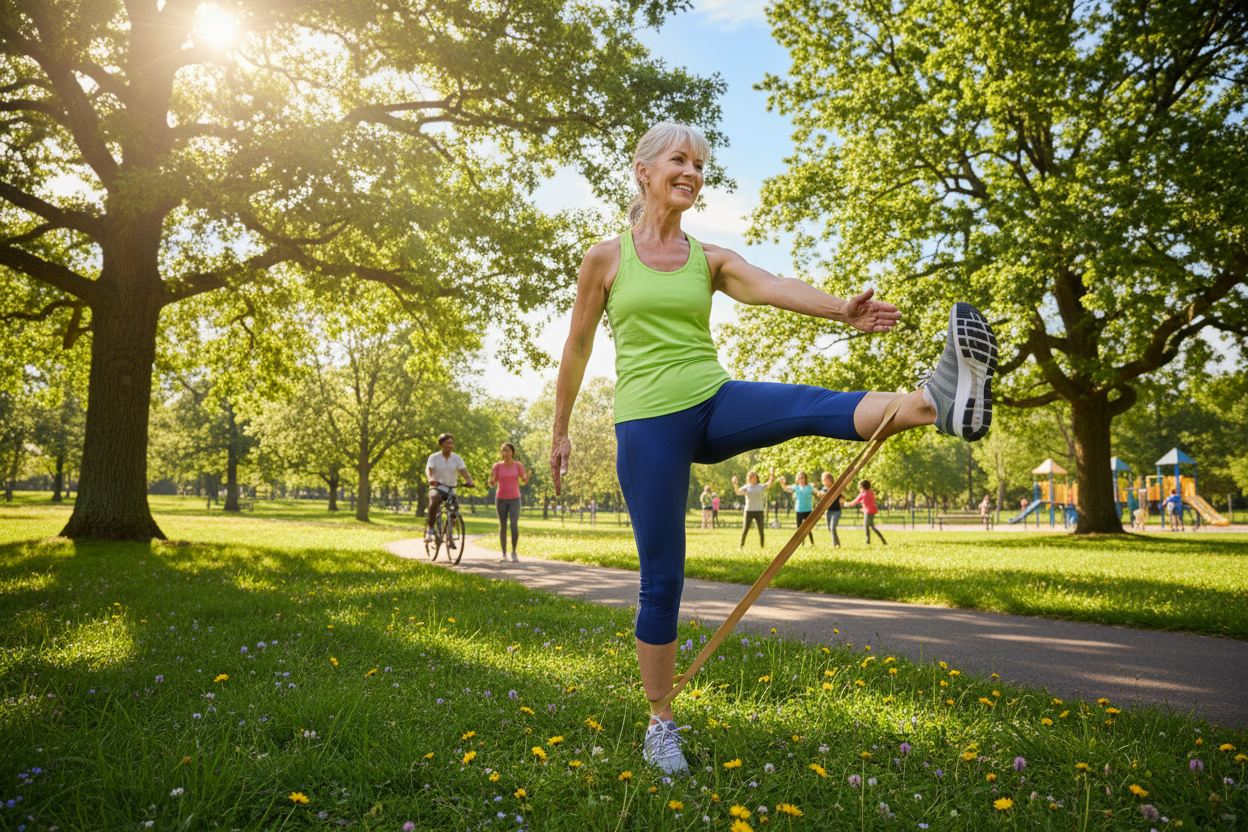 Person doing hip abduction outdoors