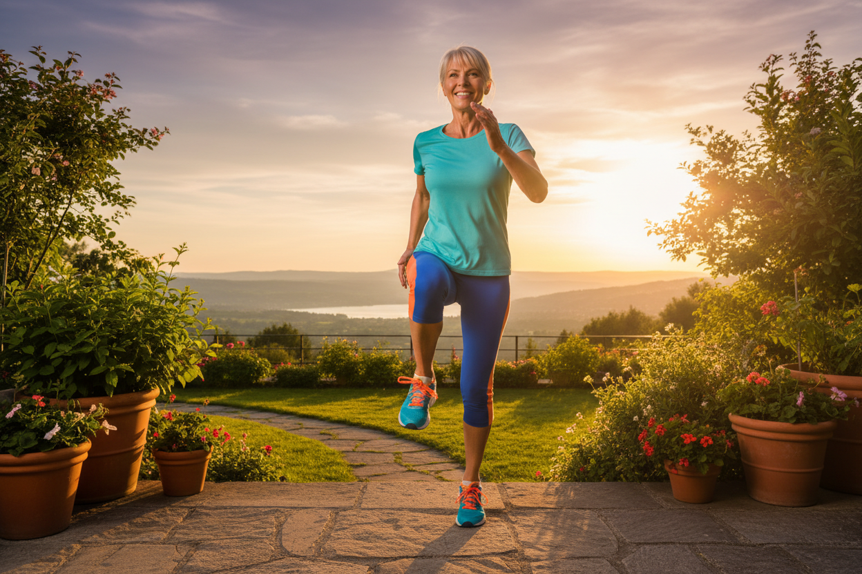 Person doing standing marches outside